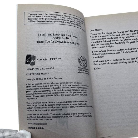 His Perfect Match By Elaine Overton 2009 Paperback Romance Novel Kimani Press - Picture 14 of 15